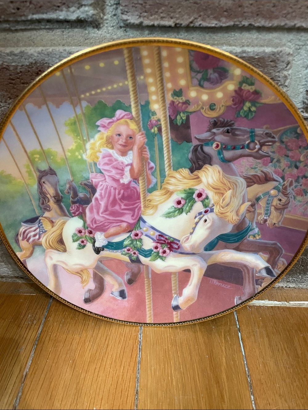 Tobin Fraley Pink Carousel Girl Decorative Wall Plate